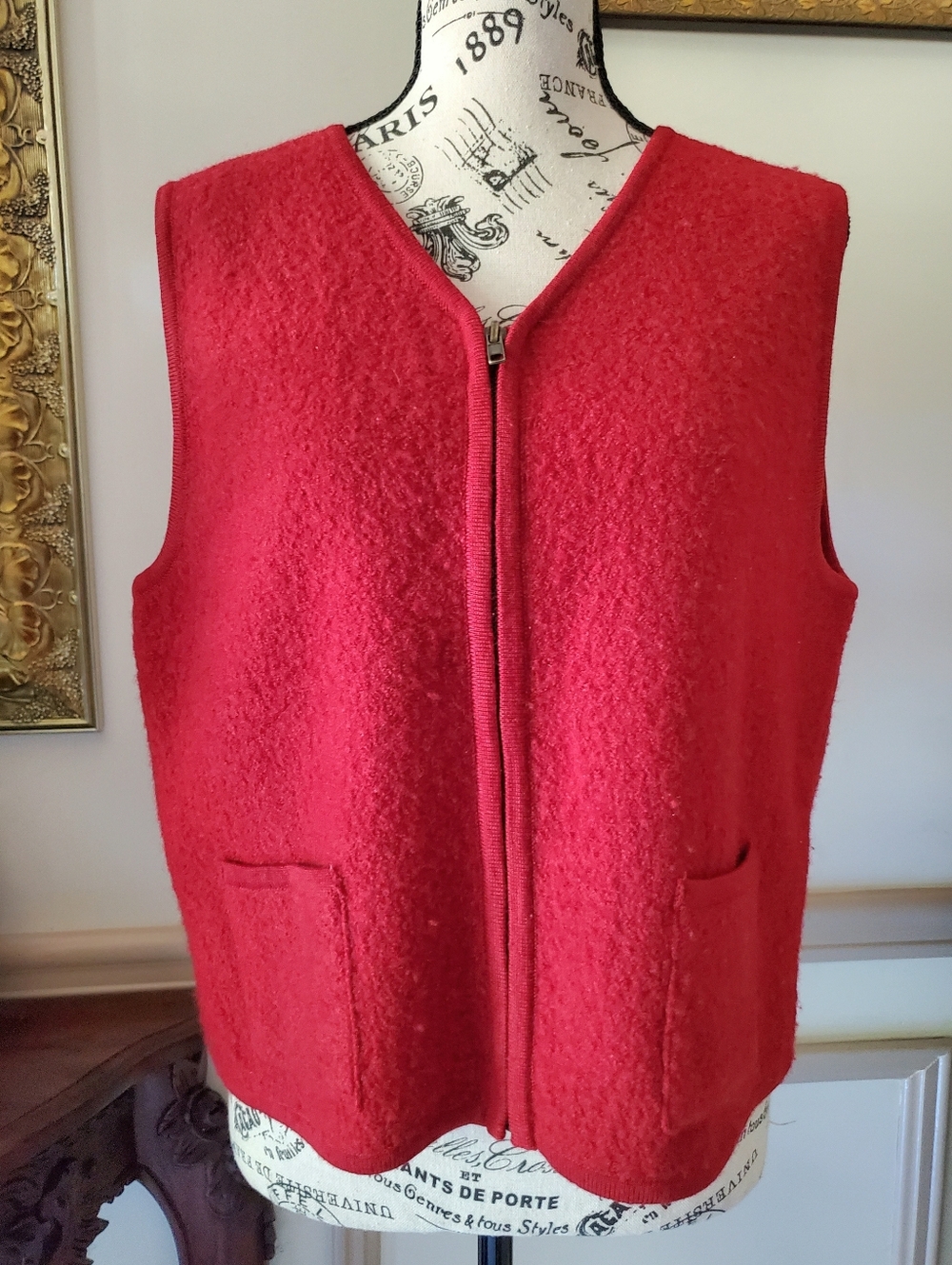 Vintage 100% Wool Red Boxy Vest